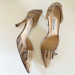 Manolo Blahnik Vintage Python Beige D’Orsay Heels Buckle Pointed Toe Size EU 41